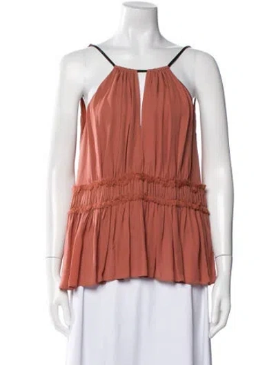 Pre-owned Cinq À Sept Silk Square Neckline Blouse In Orange