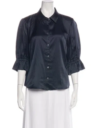 Pre-owned Cinq À Sept Silk Three-quarter Sleeve Blouse In Blue