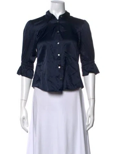 Pre-owned Cinq À Sept Silk Three-quarter Sleeve Blouse W/ Tags In Blue