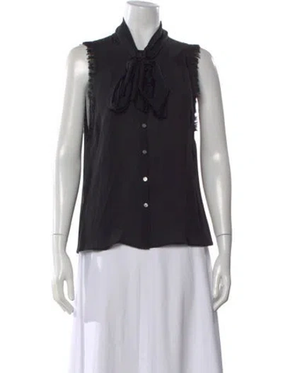 Pre-owned Cinq À Sept Silk Tie Neck Blouse In Black