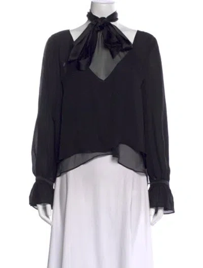 Pre-owned Cinq À Sept Silk Tie Neck Blouse In Black