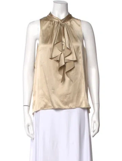 Pre-owned Cinq À Sept Silk Tie Neck Blouse In Neutral