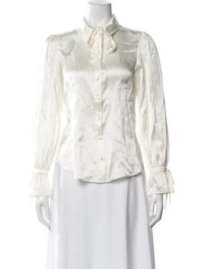 Pre-owned Cinq À Sept Silk Tie Neck Blouse W/ Tags In Neutral