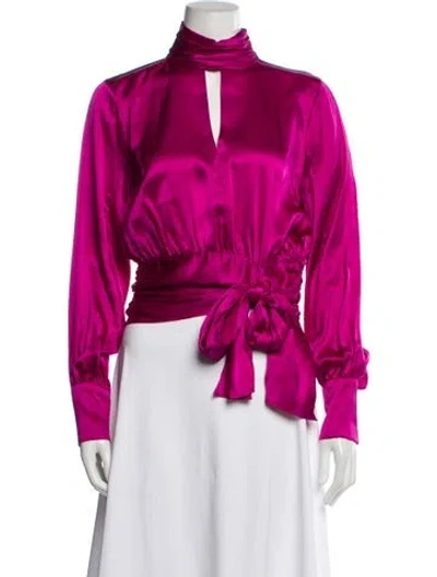 Pre-owned Cinq À Sept Silk Tie Neck Blouse W/ Tags In Pink