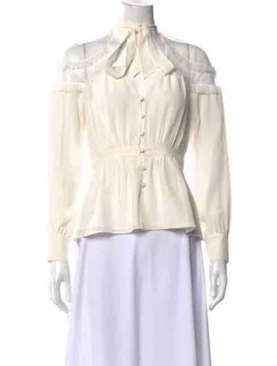 Pre-owned Cinq À Sept Silk Tie Neck Blouse In White