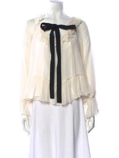 Pre-owned Cinq À Sept Silk Tie Neck Blouse In White