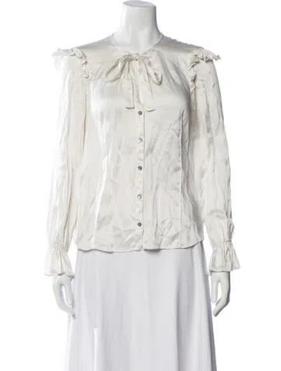 Pre-owned Cinq À Sept Silk Tie Neck Blouse In White