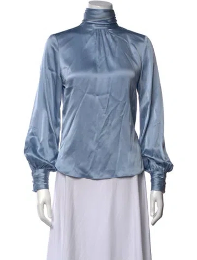 Pre-owned Cinq À Sept Silk Turtleneck Blouse In Blue
