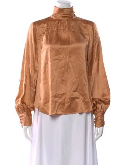 Pre-owned Cinq À Sept Silk Turtleneck Blouse In Brown