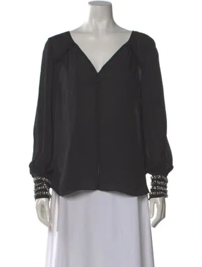 Pre-owned Cinq À Sept Silk V-neck Blouse In Black