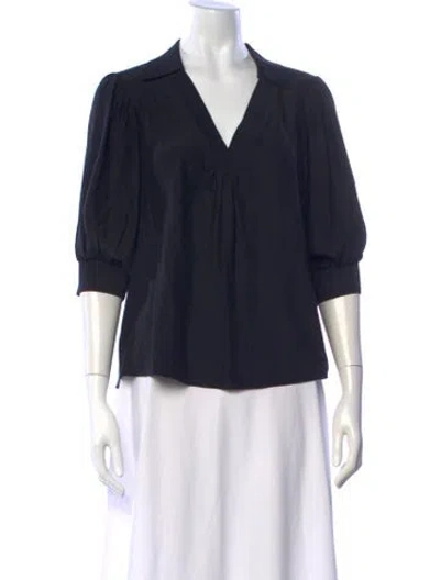Pre-owned Cinq À Sept Silk V-neck Blouse In Blue