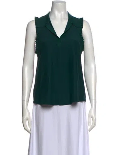 Pre-owned Cinq À Sept Silk V-neck Blouse In Green