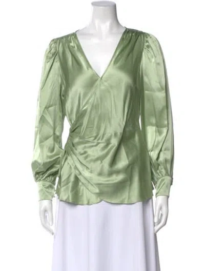 Pre-owned Cinq À Sept Silk V-neck Blouse In Green