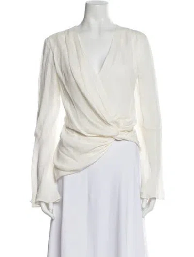 Pre-owned Cinq À Sept Silk V-neck Blouse In Neutral