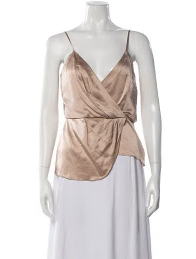 Pre-owned Cinq À Sept Silk V-neck Blouse In Neutral