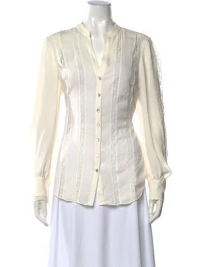 Pre-owned Cinq À Sept Silk V-neck Blouse In Neutrals