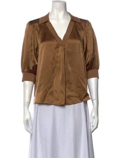 Pre-owned Cinq À Sept Silk V-neck Blouse In Neutrals