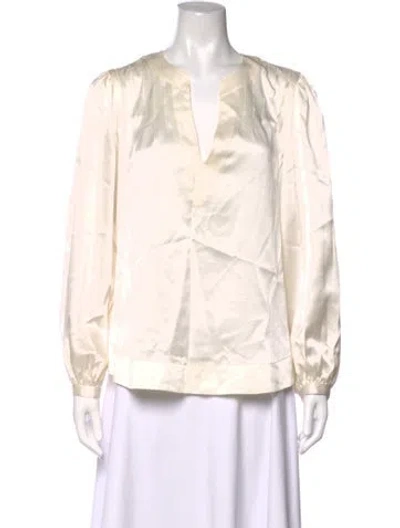 Pre-owned Cinq À Sept Silk V-neck Blouse In Neutrals