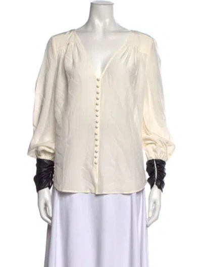 Pre-owned Cinq À Sept Silk V-neck Blouse In Neutrals