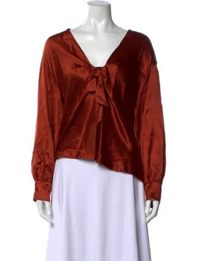Pre-owned Cinq À Sept Silk V-neck Blouse In Orange
