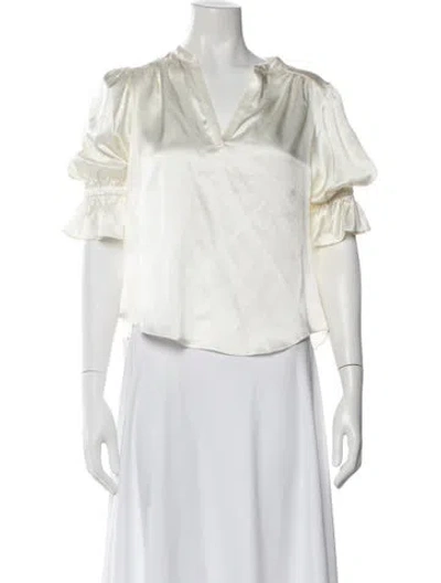 Pre-owned Cinq À Sept Silk V-neck Blouse W/ Tags In White