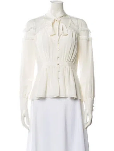 Pre-owned Cinq À Sept Silk V-neck Blouse In White