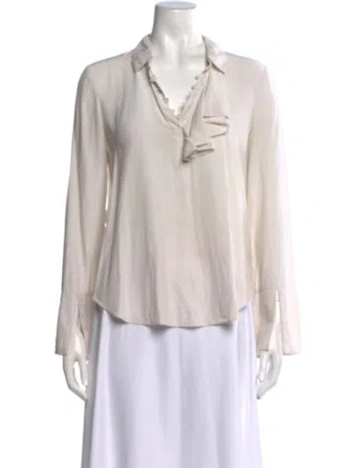 Pre-owned Cinq À Sept Silk V-neck Blouse In White