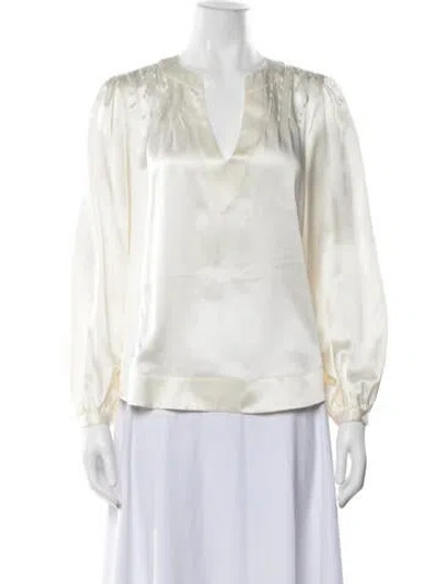 Pre-owned Cinq À Sept Silk V-neck Blouse In White