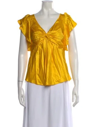 Pre-owned Cinq À Sept Silk V-neck Blouse In Yellow