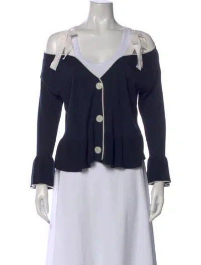 Pre-owned Cinq À Sept Silk V-neck Sweater In Blue