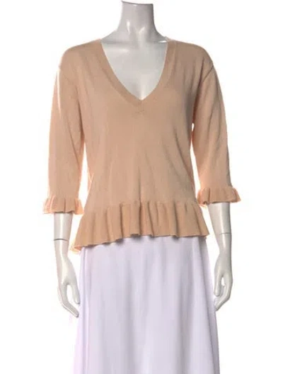 Pre-owned Cinq À Sept Silk V-neck Sweater In Neutrals
