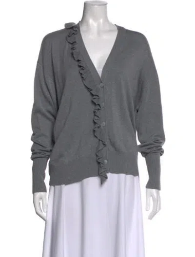 Pre-owned Cinq À Sept Silk V-neck Sweater W/ Tags In Gray