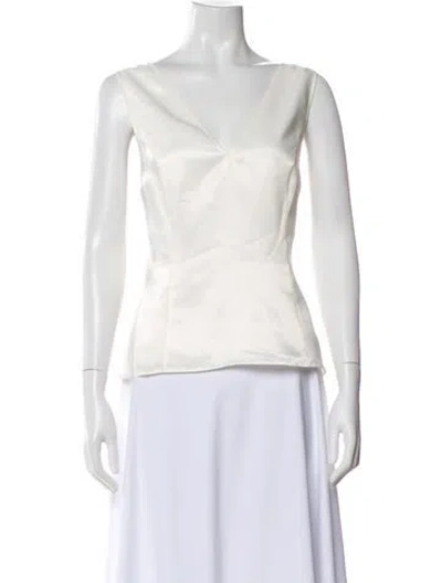 Pre-owned Cinq À Sept Silk V-neck Top In Neutral