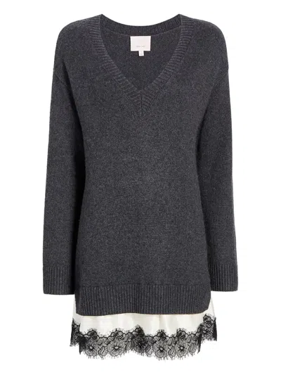 Cinq À Sept Simona Lace-trim Dress In Gray