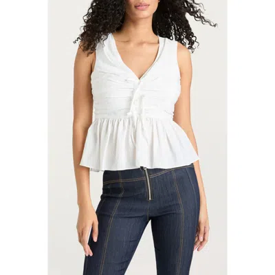 Cinq À Sept Sina Ruched Sleeveless Peplum Top In White