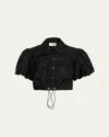 Cinq À Sept Puff-sleeve Crop-length Shirt In Black