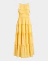 Cinq À Sept Sirrina Tiered Sleeveless Midi Dress In Butter