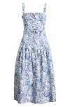 Cinq À Sept Floral Print A-line Dress In White/dark Cerulean