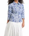Cinq À Sept Sketchbook Floral Scrunched Canyon Jacket In White/dark Cerulean In Multi