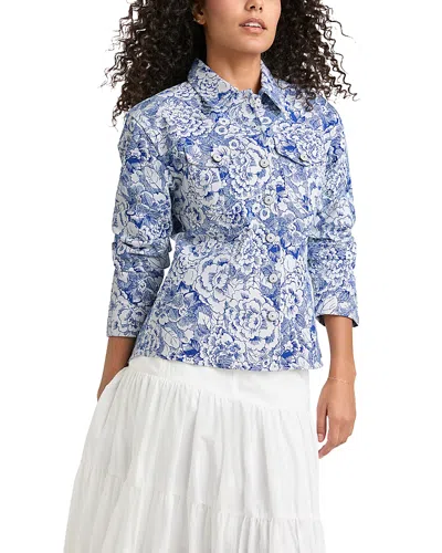 Cinq À Sept Cinq A Sept Sketchbook Floral Scrunched Canyon Jacket In White/dark Cerulean
