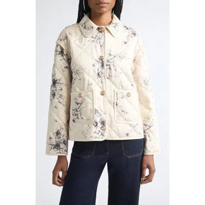 Cinq À Sept Sketched Floral Alexa Quilted Jacket In Gold