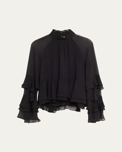 Cinq À Sept Skylah Ruffled High-neck Blouse In Black