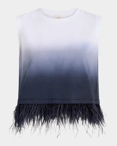 Cinq À Sept Sleeveless Cropped Feather-trim Tee In Blue
