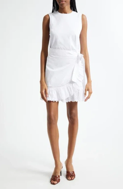 Cinq À Sept Sleeveless Eyelet Stretch Cotton Wrap Dress In White