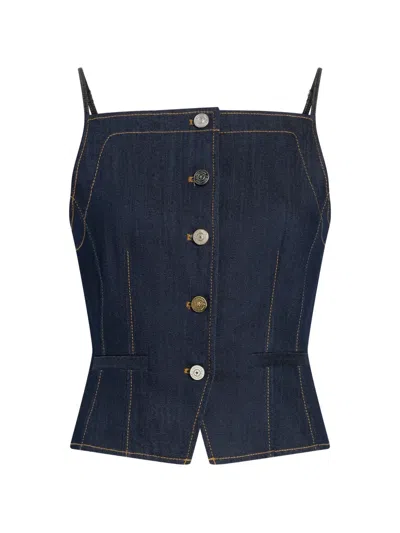 Cinq À Sept Sloane Button Denim Top In Blue
