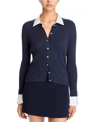 Cinq À Sept Soma Collared Cardigan In Navy White In Blue