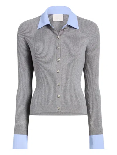 Cinq À Sept Soma Ribbed Buttoned Cardigan In Gray