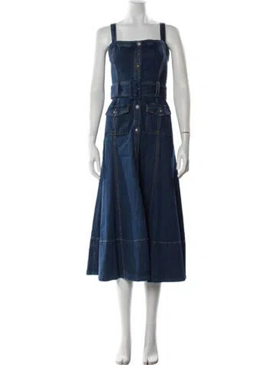 Pre-owned Cinq À Sept Square Neckline Long Dress In Blue