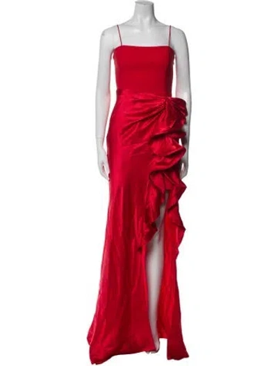 Pre-owned Cinq À Sept Square Neckline Long Dress In Red