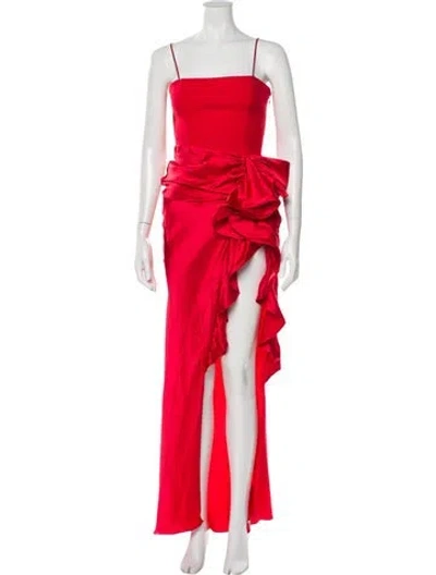 Pre-owned Cinq À Sept Square Neckline Long Dress In Red
